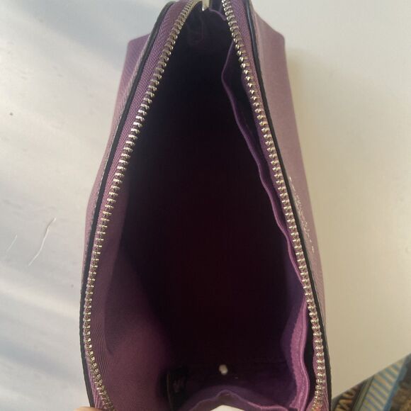 Coach Cosmetic Case 17 Crossgrain Leather Mauve Purple Silver Travel Bag F53386 - Picture 8 of 8